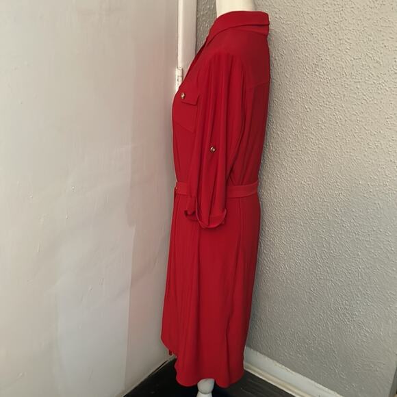 Tahari Arthur S. Levine Red Roll Tack Up Sleeve Shirtdres 12 Corporate Siren - Picture 4 of 7